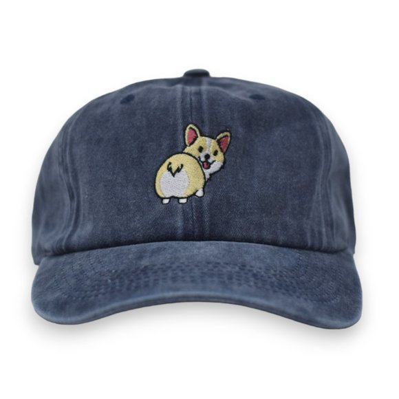 Corgi Dog Embroidered 6 Panel Unstructured Adjustable Dad Hat - Navy - Picture 1 of 3